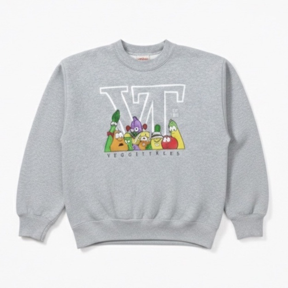 Hanes VeggieTales‎ Sweatshirt Heather Gray Youth Medium 10-12 VT Logo Graphic